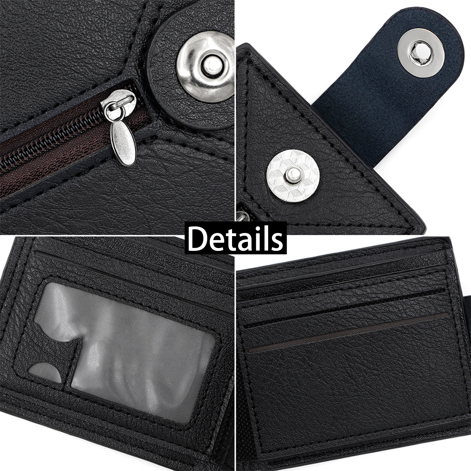 PU Magnetic Buckle Bifold Wallet w/ Zipper 5