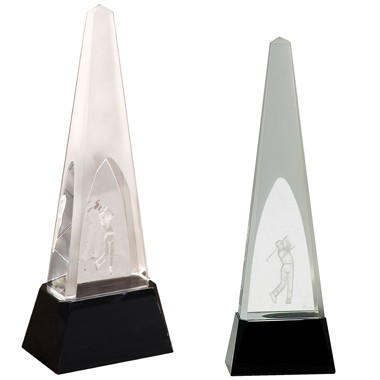 Clear Crystal 3D Golf Spire with Black Crystal Pedestal Base 2