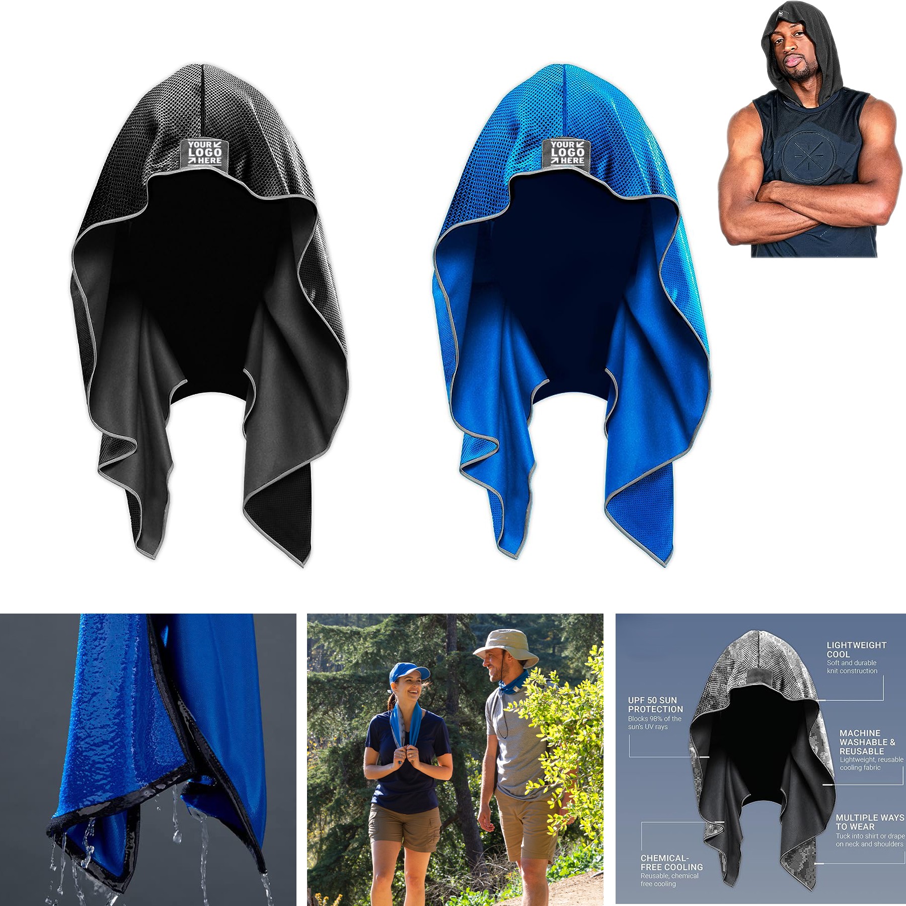 Neck and Face UV Protection Men Cooling Hoodie Sport Towel 3