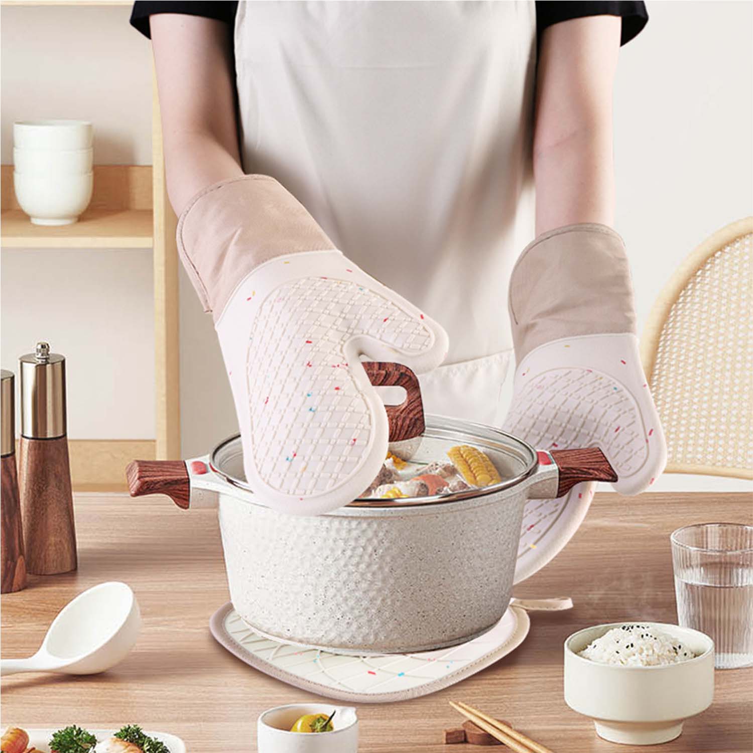 Thickened Non-Slip Microwave Silicone Insulated Oven Mitts 3