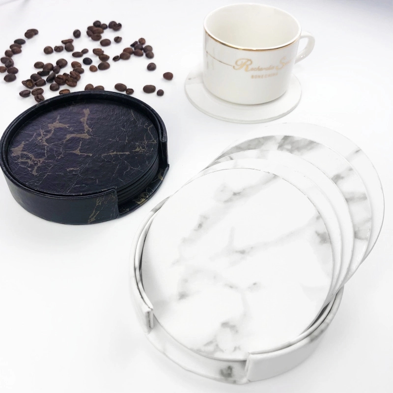 Custom 6 PCS Premium PU Leather Coaster 4