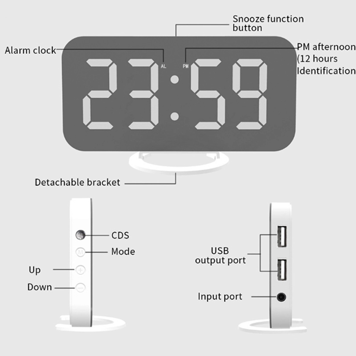 Large Display Mirror Surface LED Digital Alarm Clock 1