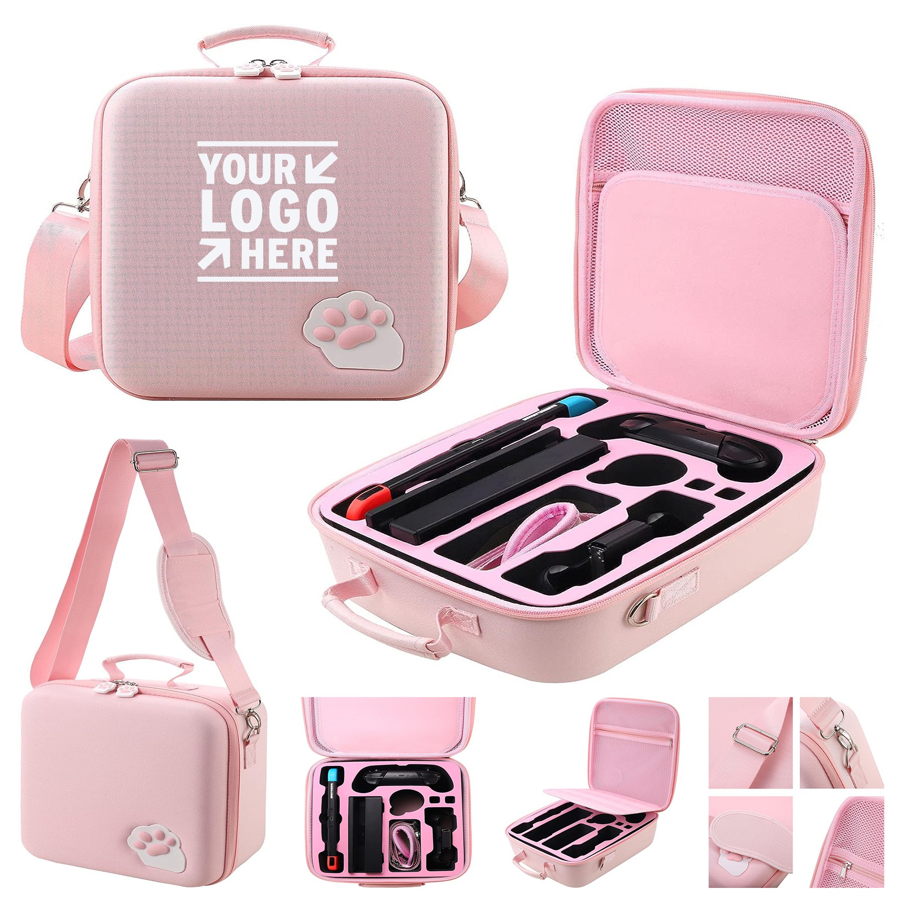 Portable Hard Shell Nintendo Switch Case Pink Cute Cat Paw Deluxe Storage Shoulder Bag 2