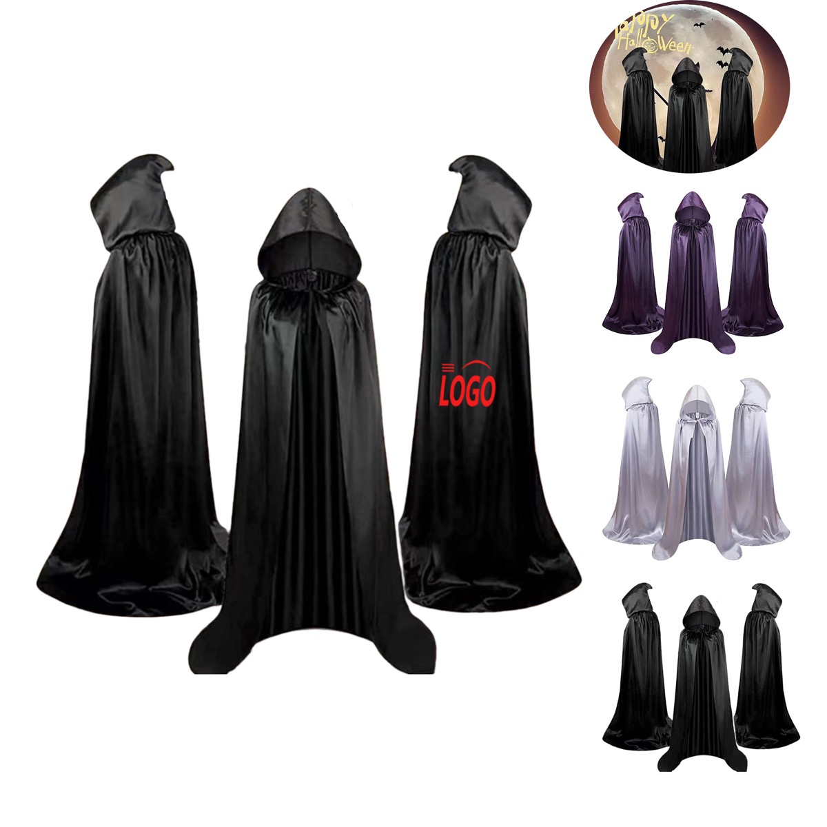 Halloween Satin Gothic Hooded Cape 2