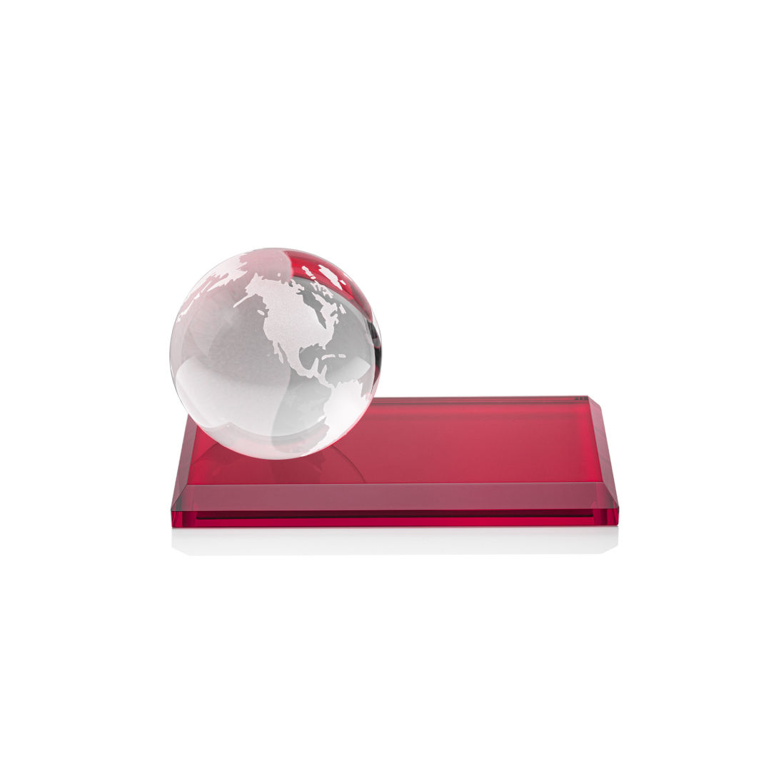 Globe VividPrint™ Award on Rectangle Base - Red 4