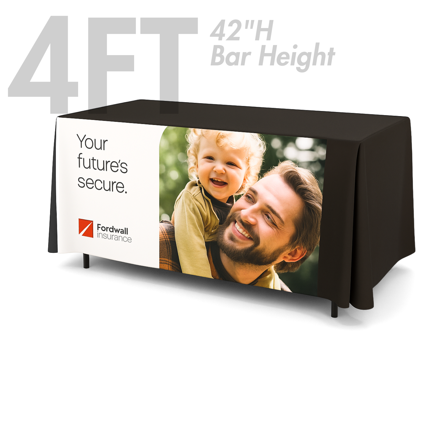4' Fitted Table Cover, Front Panel Print (Bar Height, 42") 51