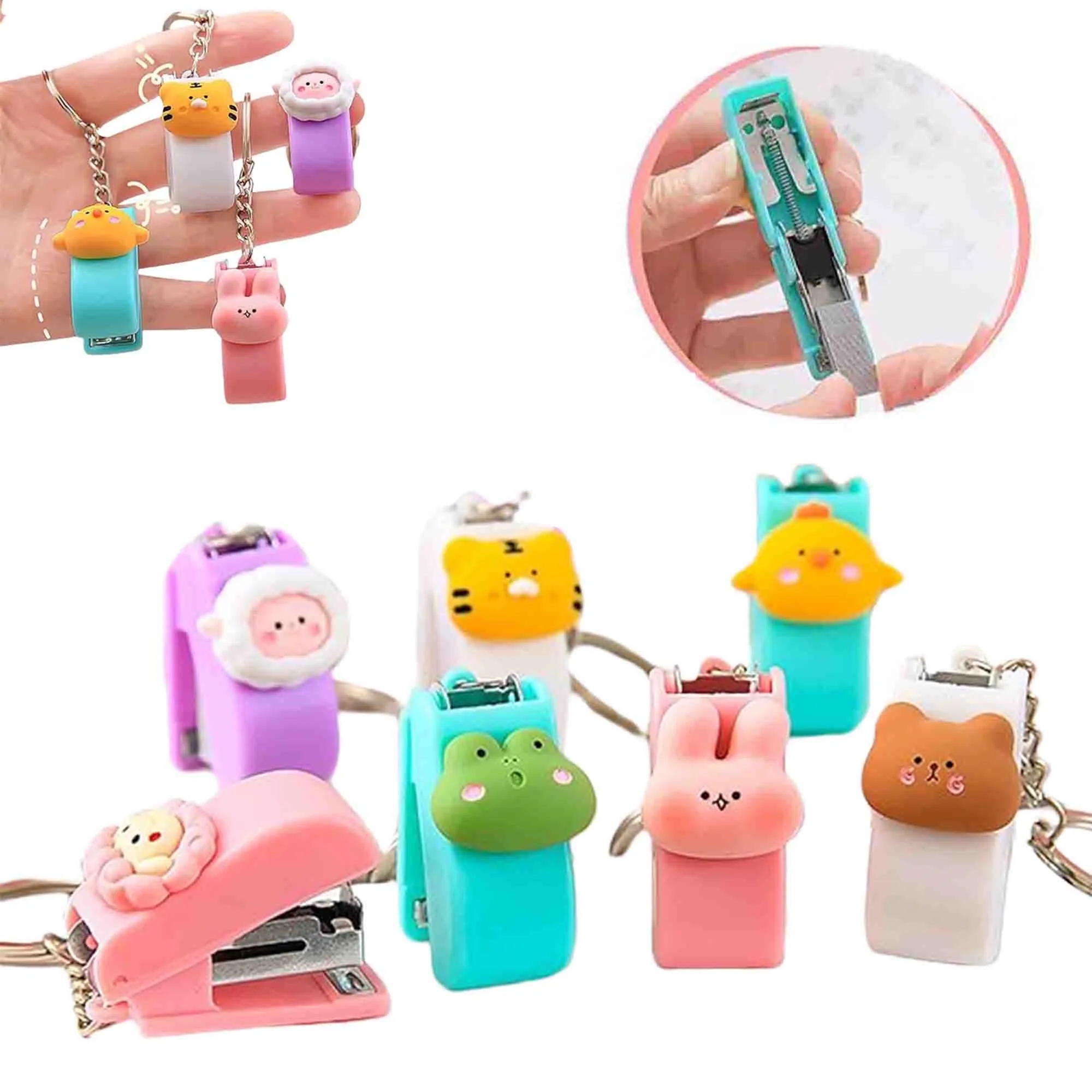 Portable Cartoon Mini Stapler With Keychain 14