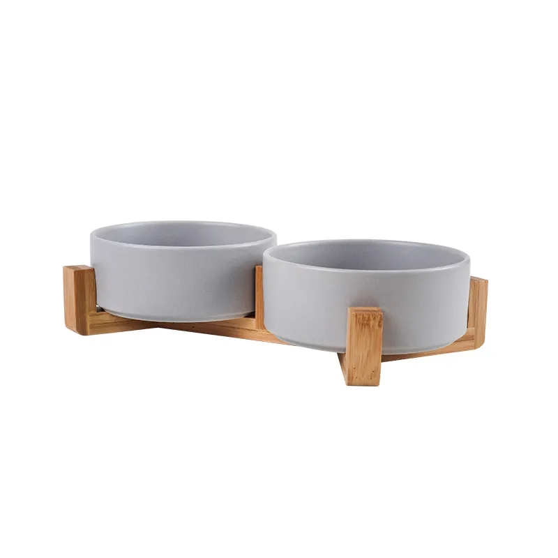 Ceramic Cat Dog Bowl Dish with Wood Stand 7