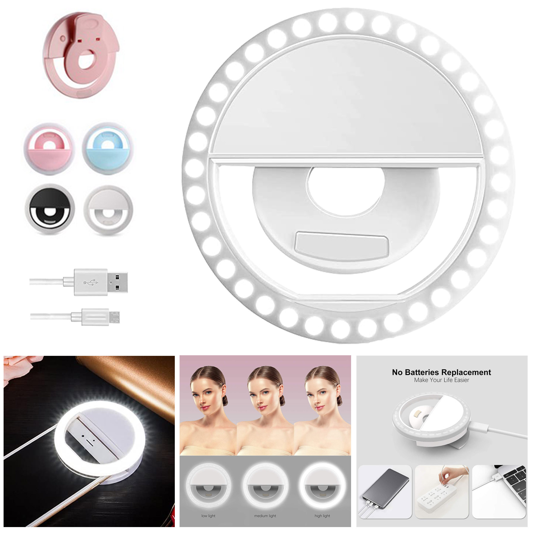 LED Selfie Light Ring Rechargeable With Cable 2