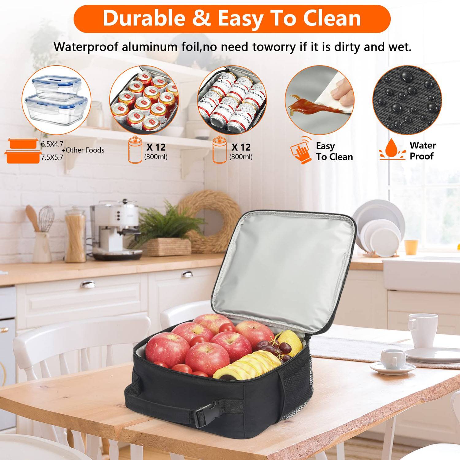 Waterproof Portable Insulated Lunch Bag Multiple Pockets 6