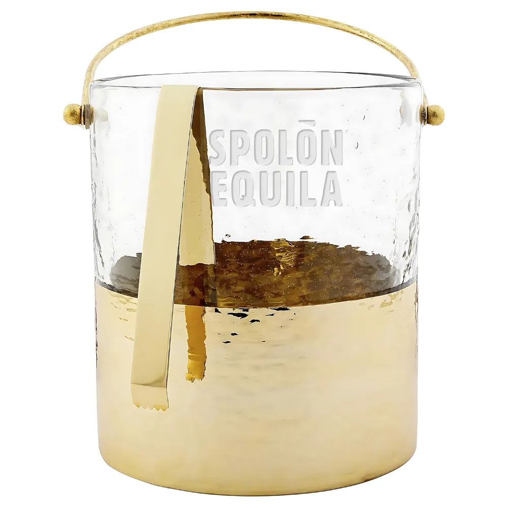 Glass Ice Bucket and Tongs Set 4