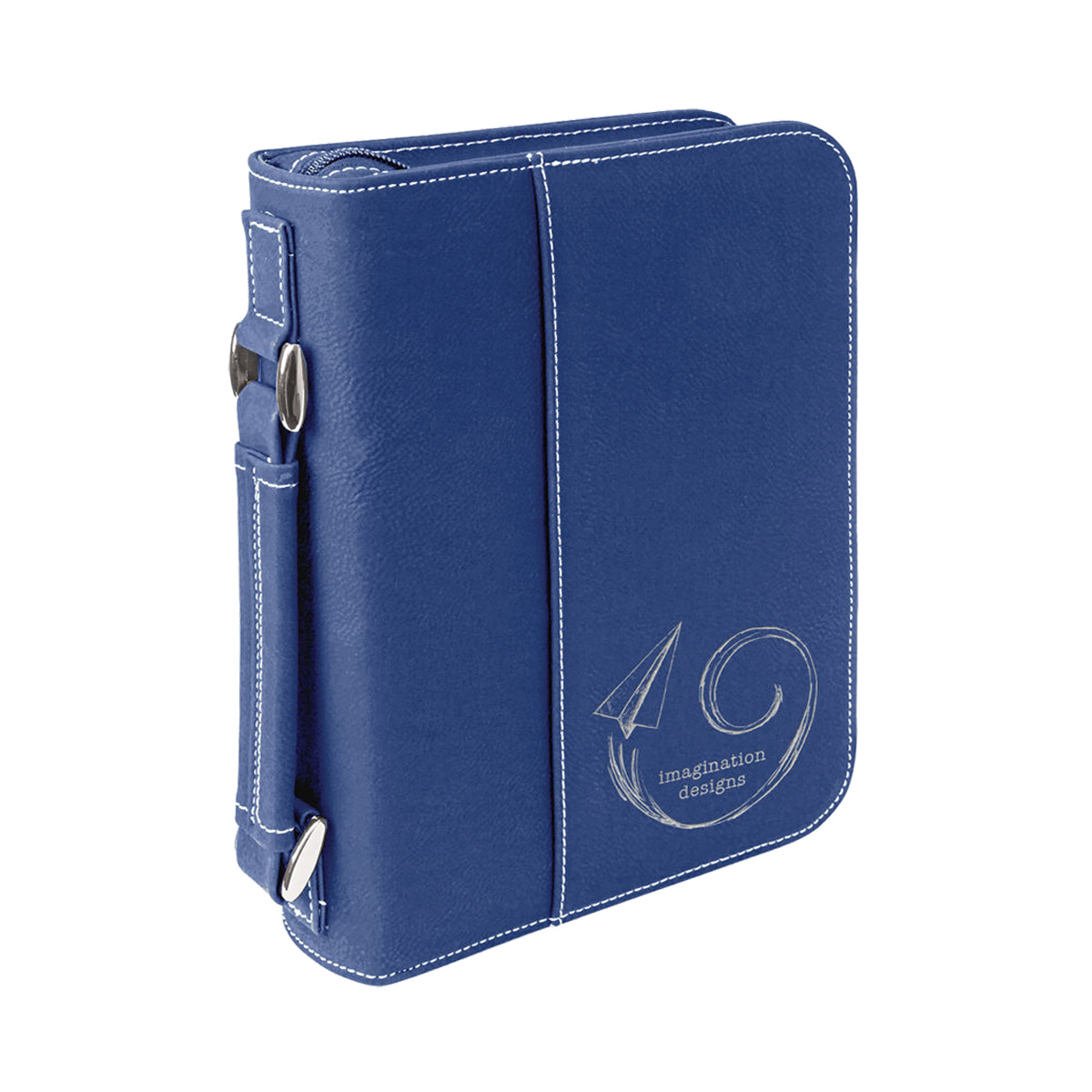 6" x 9" Blue & Silver Leatherette Book/Bible Cover with Handle & Zipper