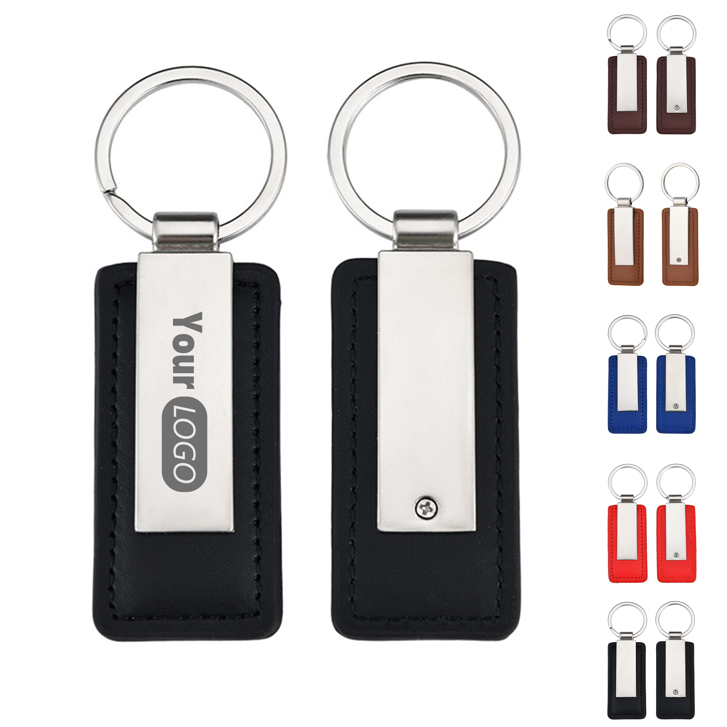 Rectangular Metal Keychain With Leather Accent 6