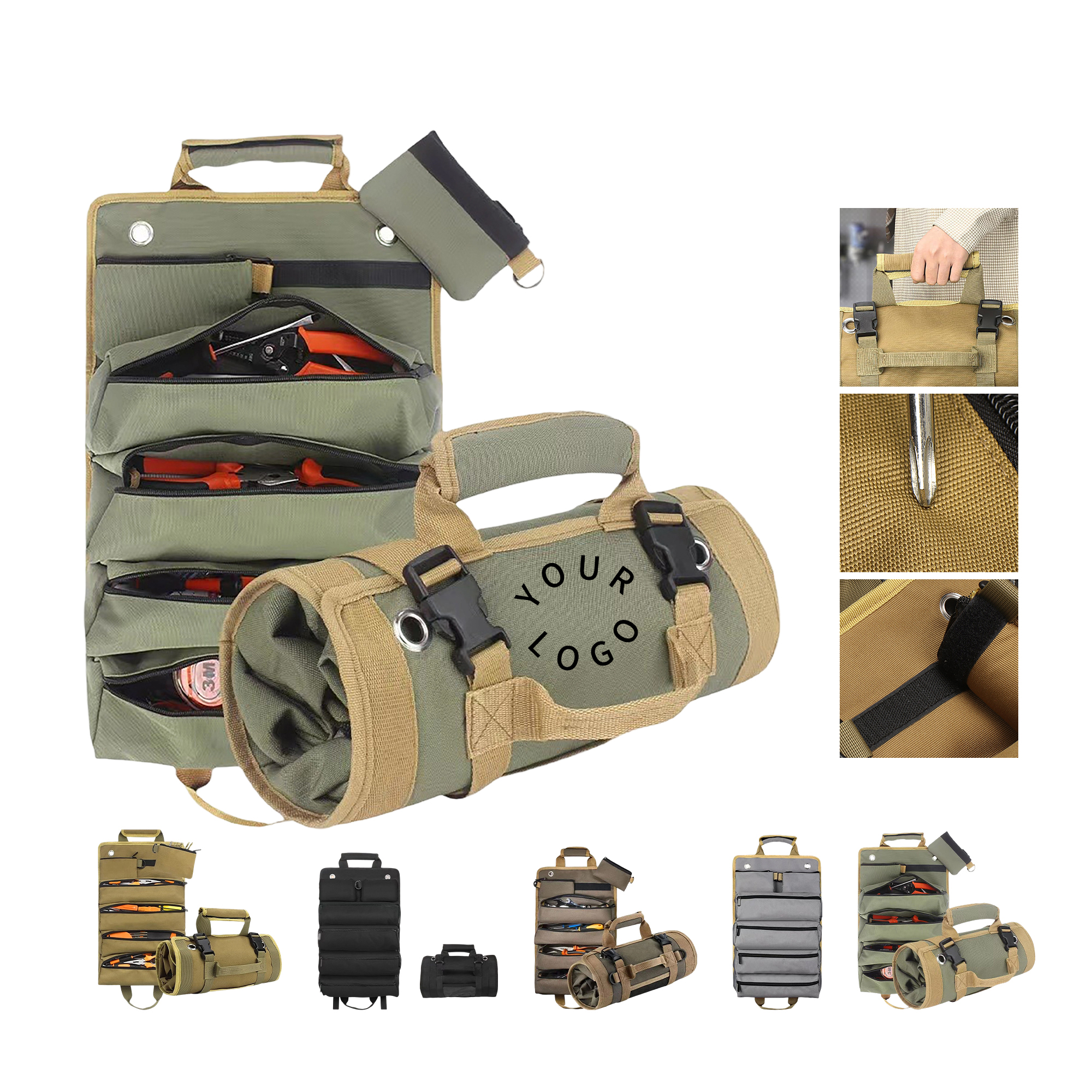 Oxford Roll Up Tool Bag With Multiple Pockets And Buckle Closure 2
