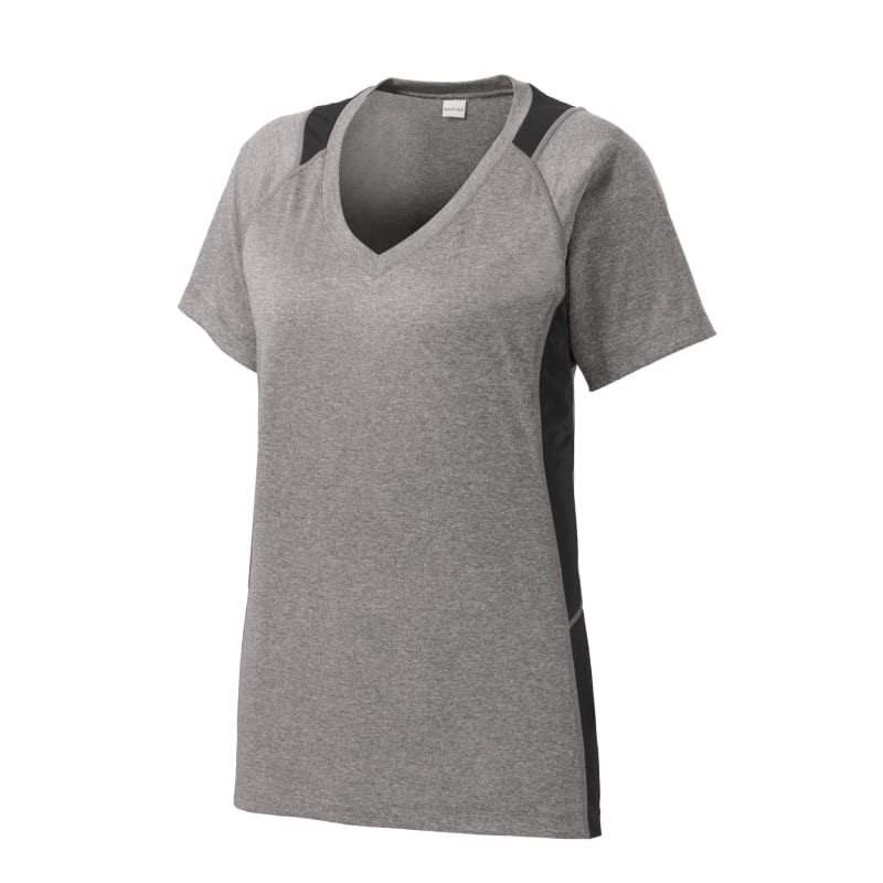 Sport-Tek Women's Heather Colorblock Contender V-Neck Tee. 40