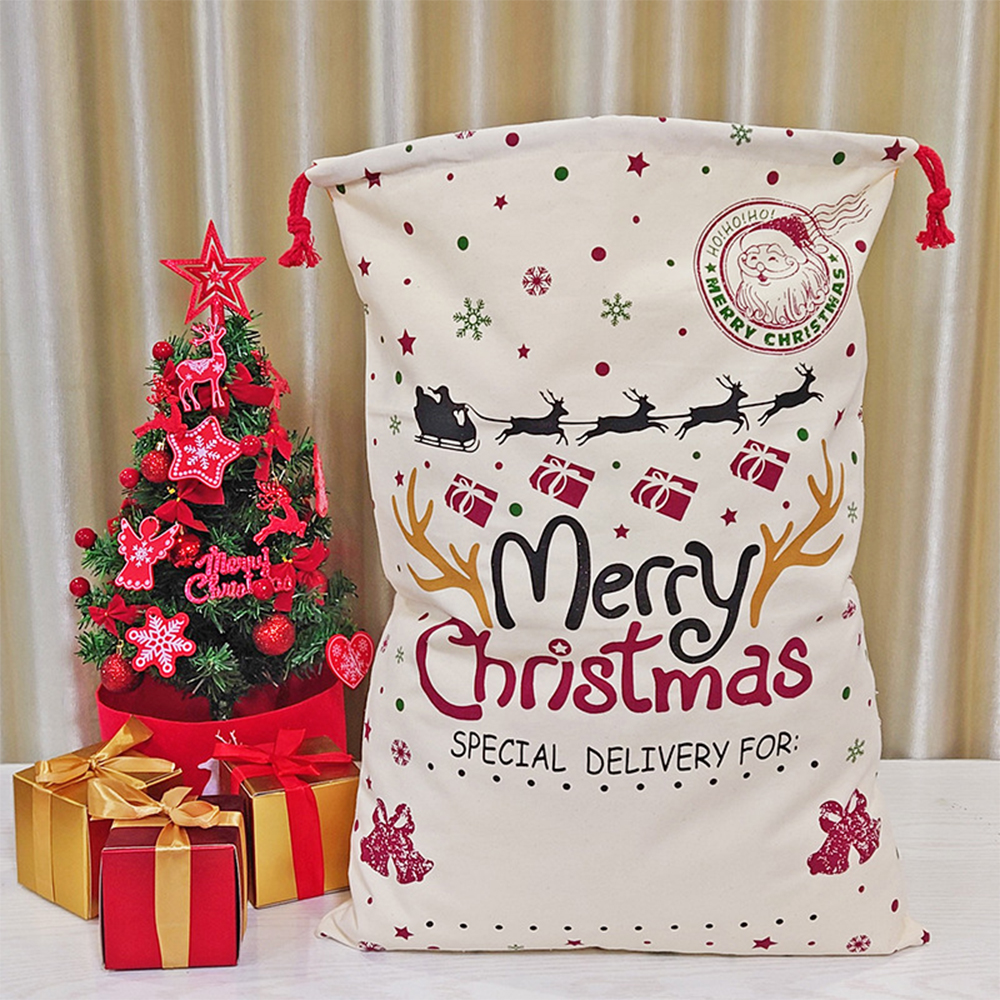 50x70CM Christmas Canvas Gift Bag Drawstring Bag 6