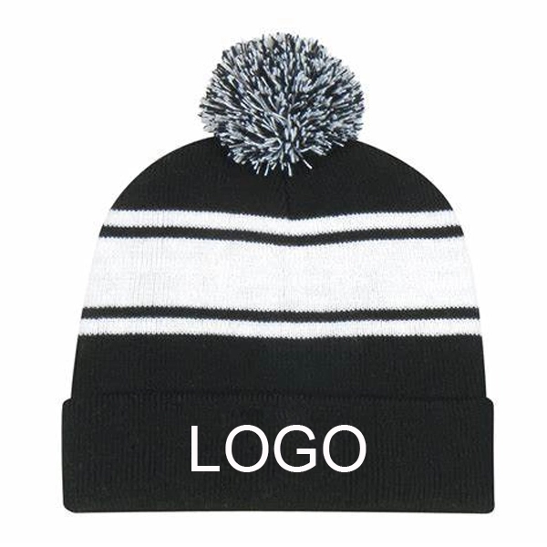 TWO TONE KNIT POM CUFF BEANIE 5