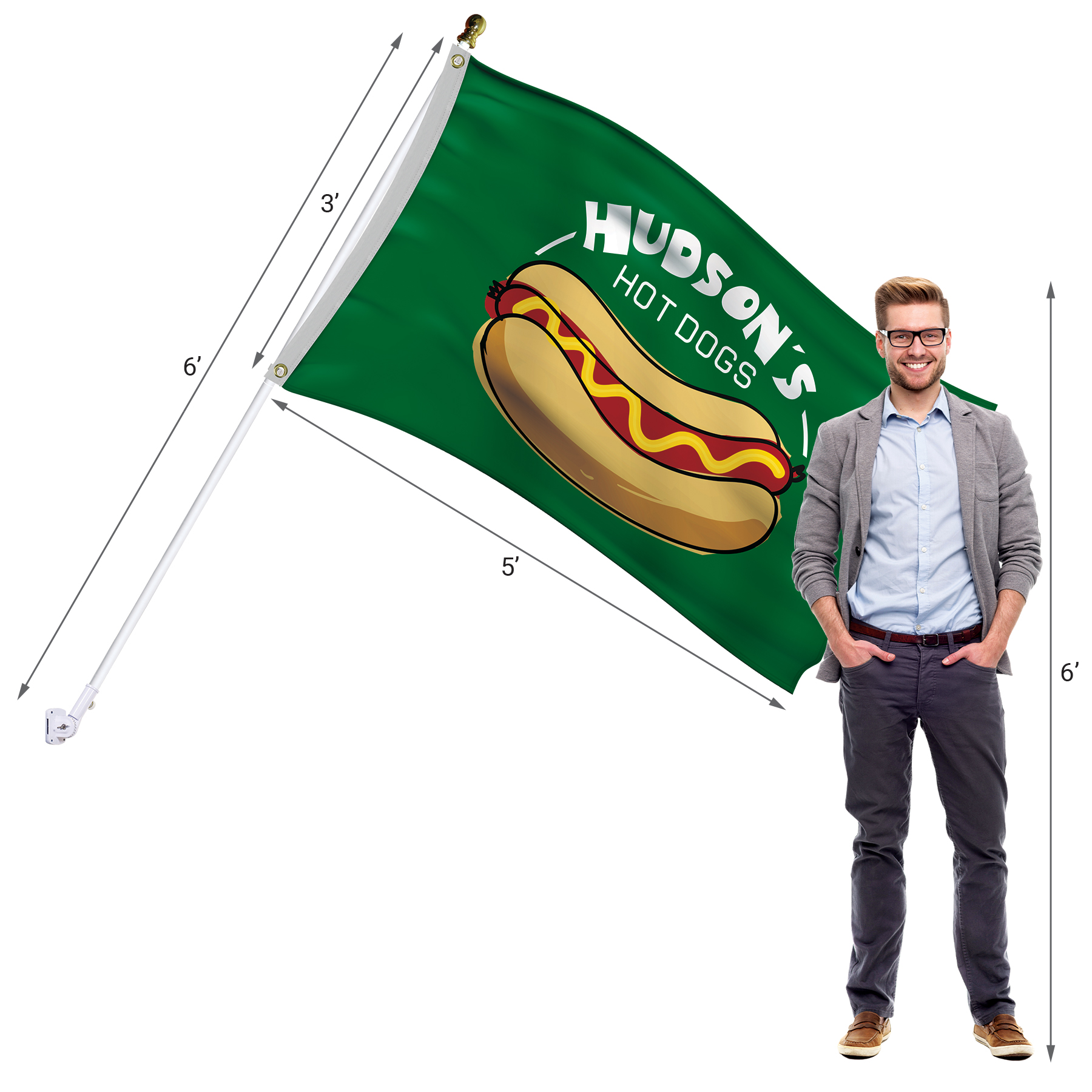 Deluxe Kit with 3' x 5' Flag and White Bracket 13