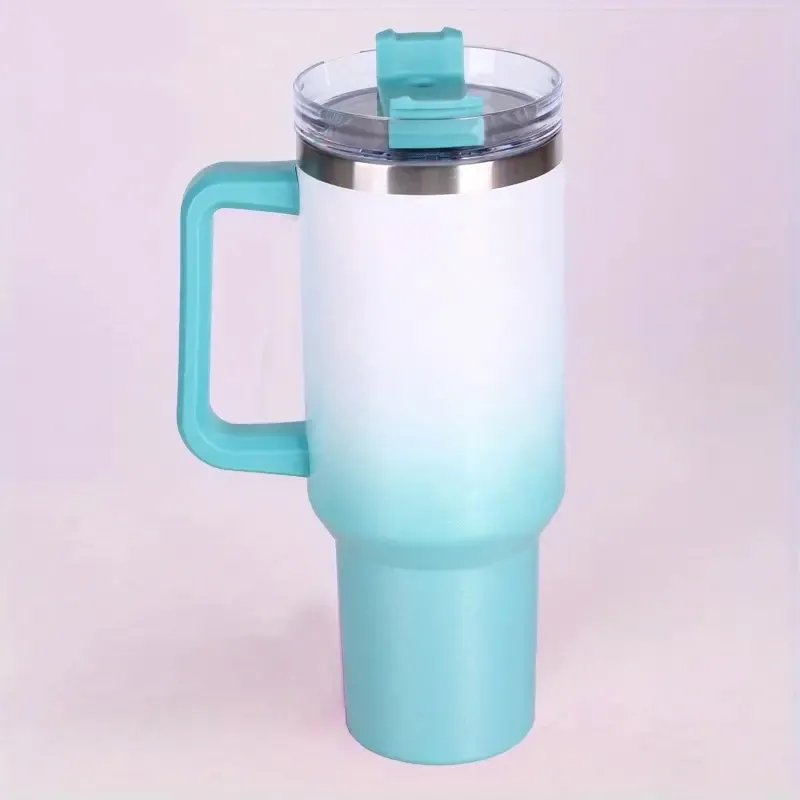 40oz Portable Rainbow Gradient Car Tumbler With Handle Straw 12