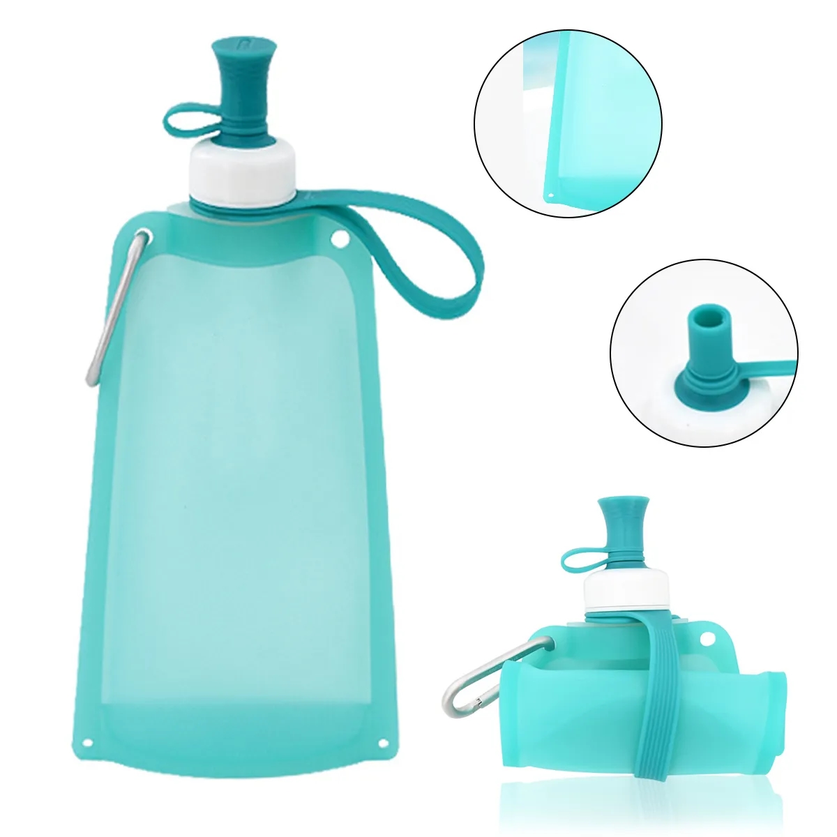 17oz Collapsible Silicone Water Bottle With Carabiner 5