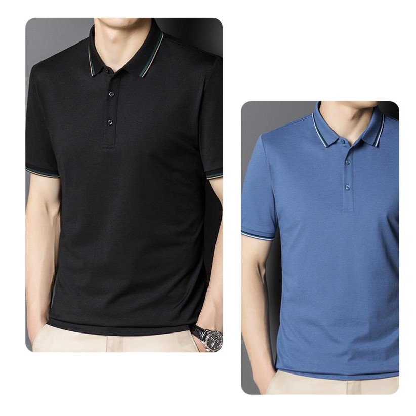 Unisex mercerized cotton POLO shirt with gold thread instock 3