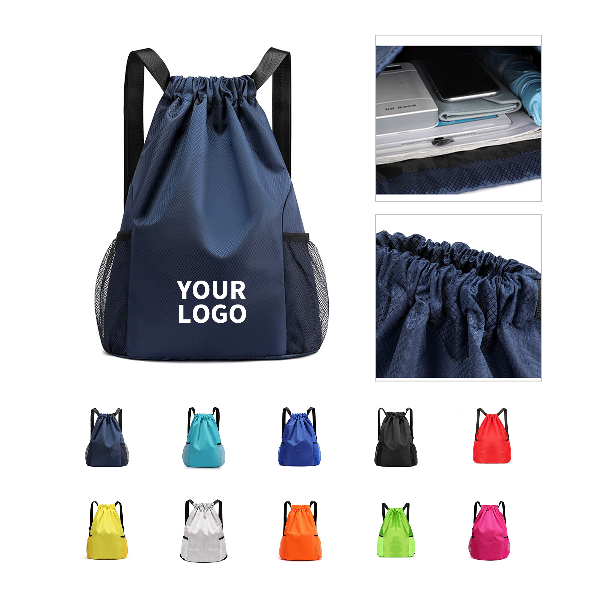 High Density Oxford Drawstring Backpack With Side Pockets 3
