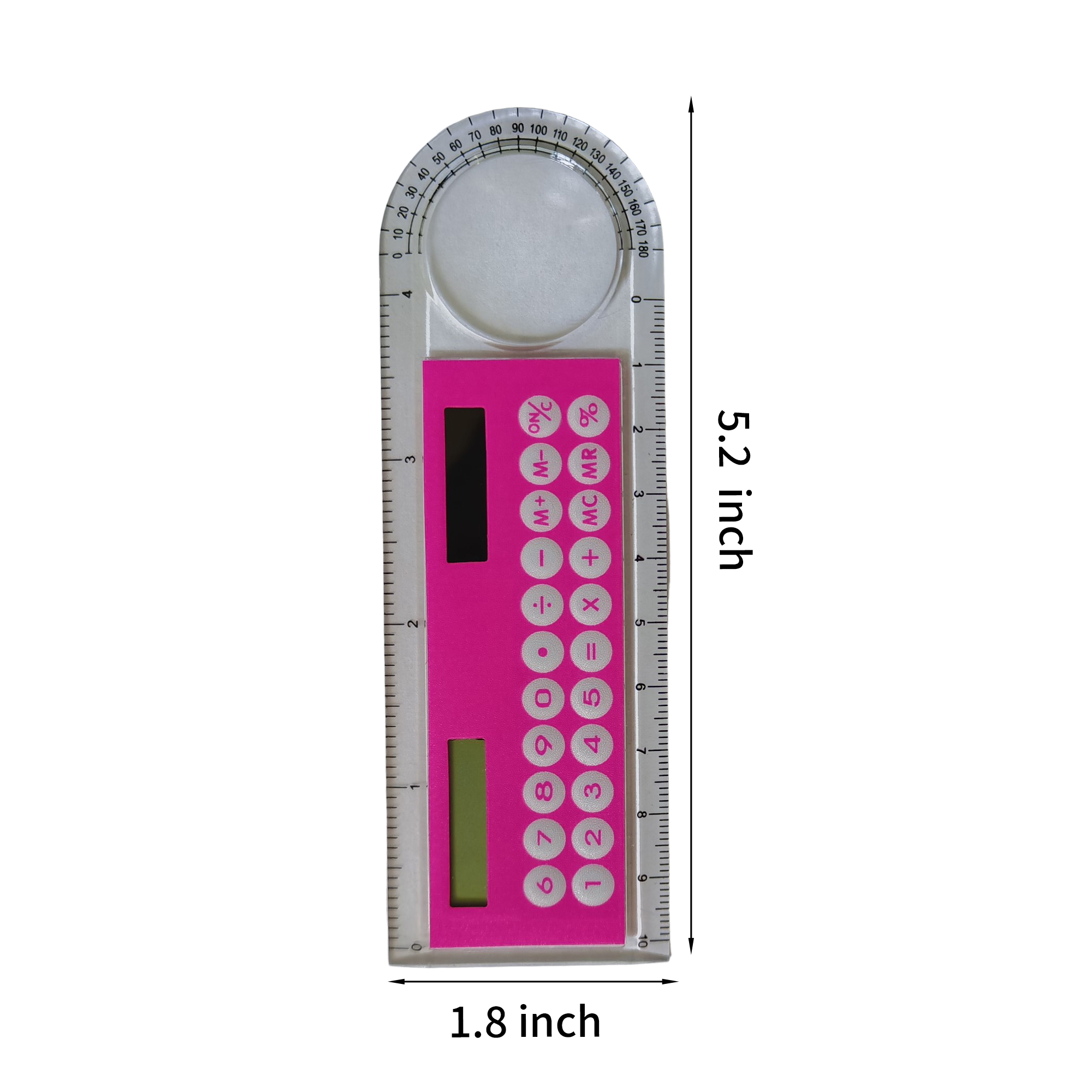Plastic Solar Calculator Ruler With Protractor And Magnifier 5.2" 12