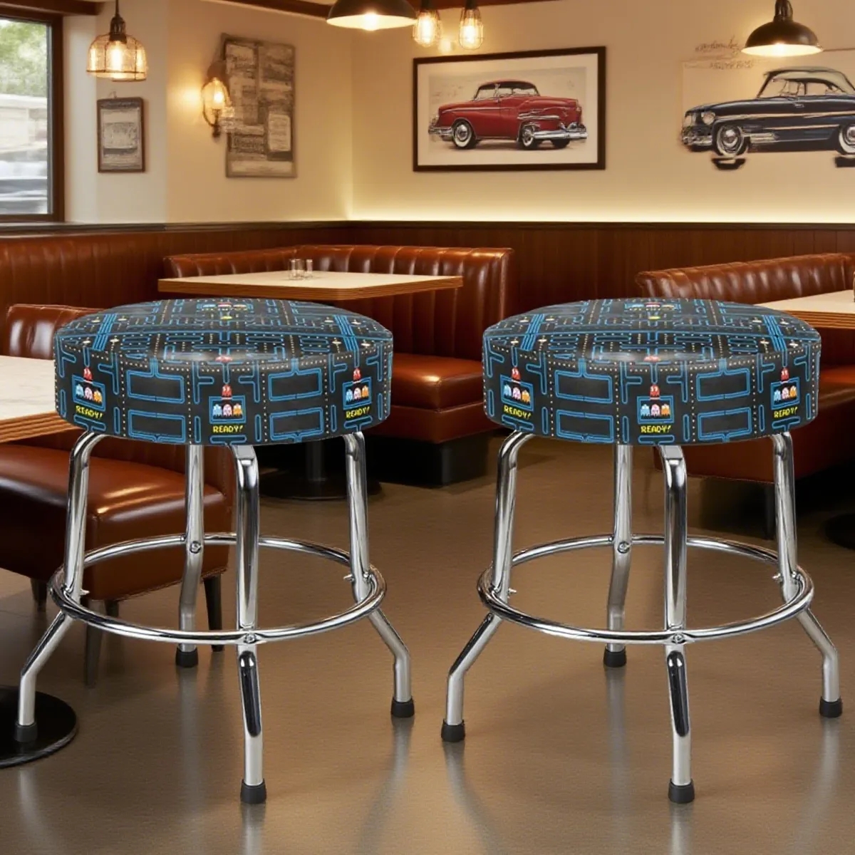 Customizable Round Bar Stool W/ Single Ring Chrome Base 3