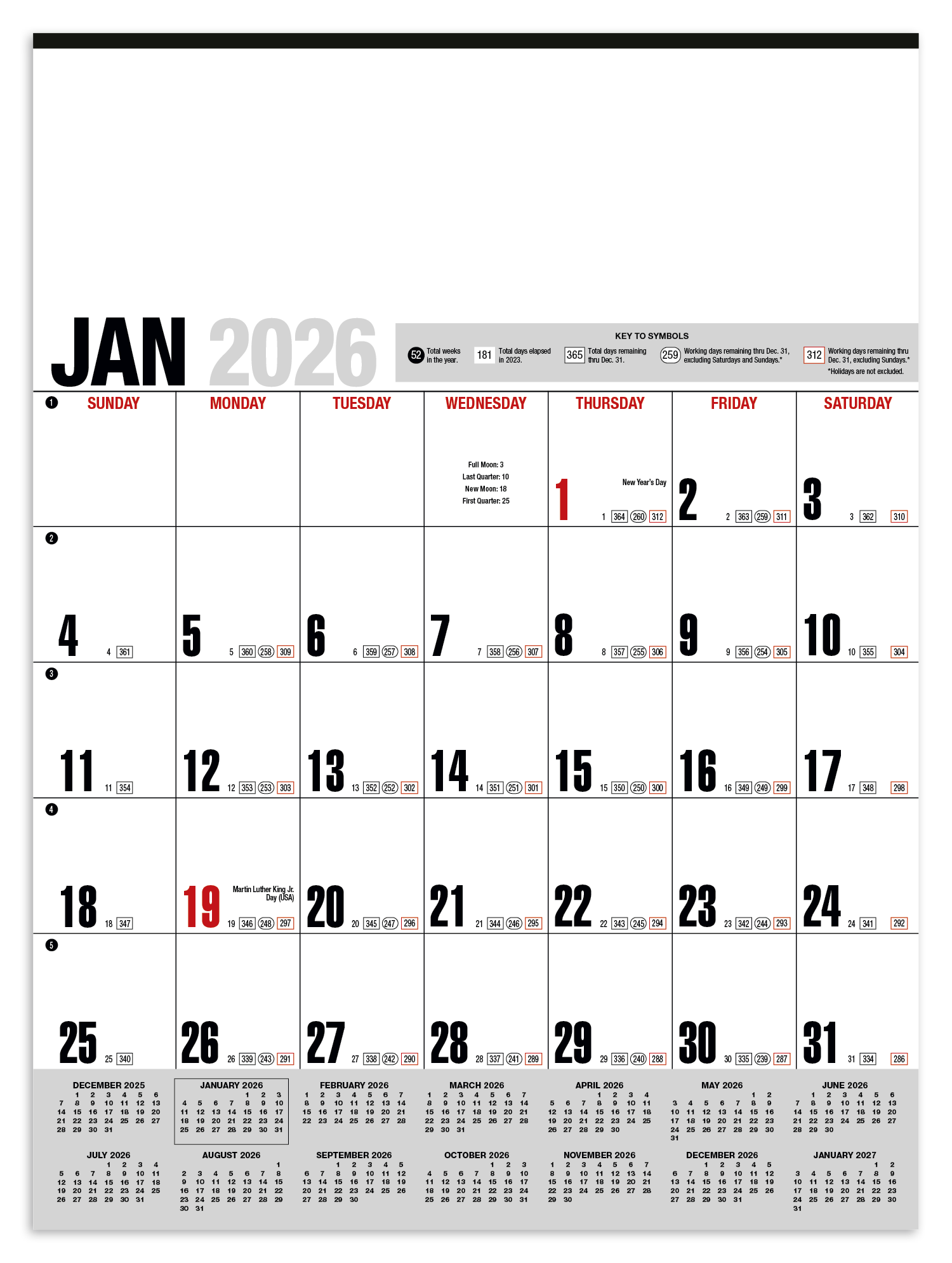HotLine® Products Yearly Record® Gray with Red Calendar 2