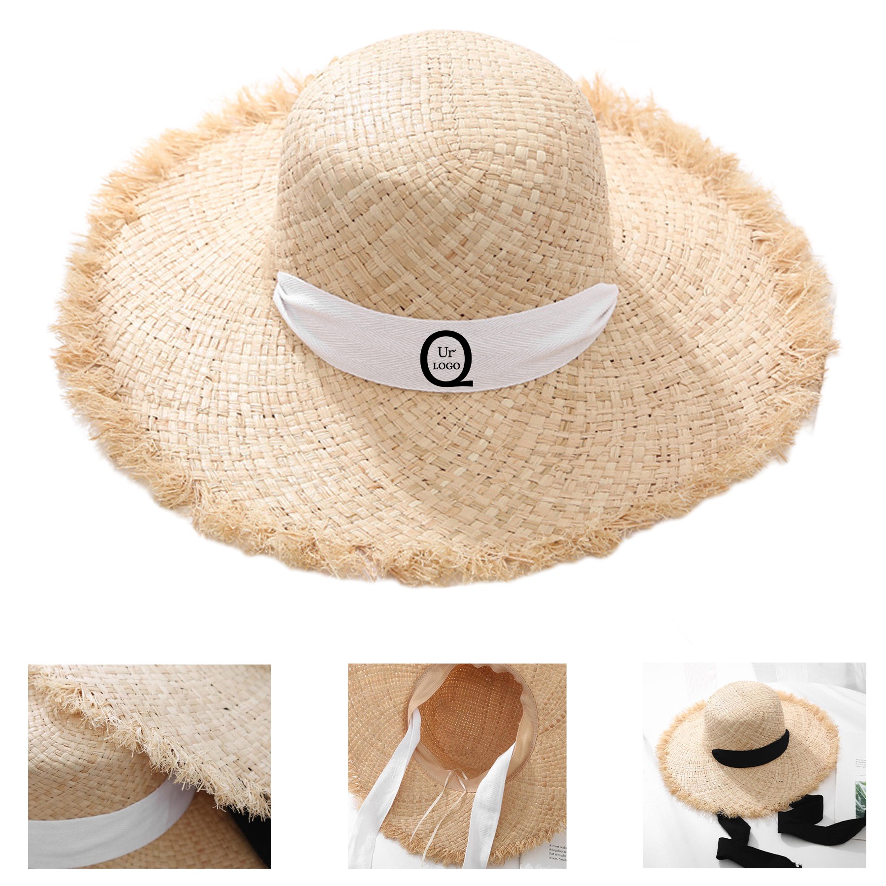 Women'S Lace-Up Sun Protectiv Wide Brim Dome Straw Hat