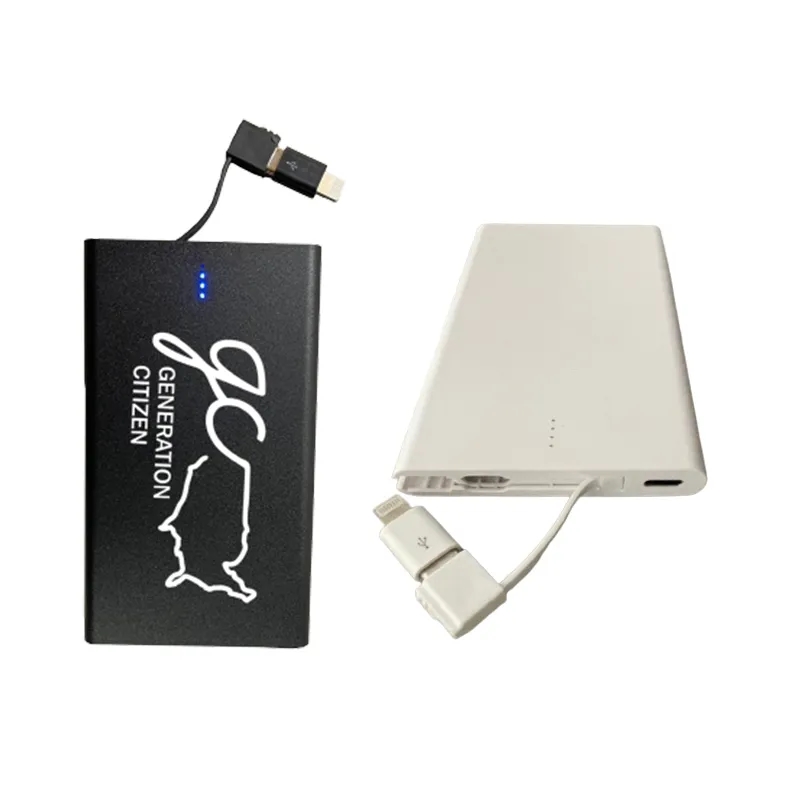 US STOCK-2500mAh Slim Power Bank with Built-in Cable 3