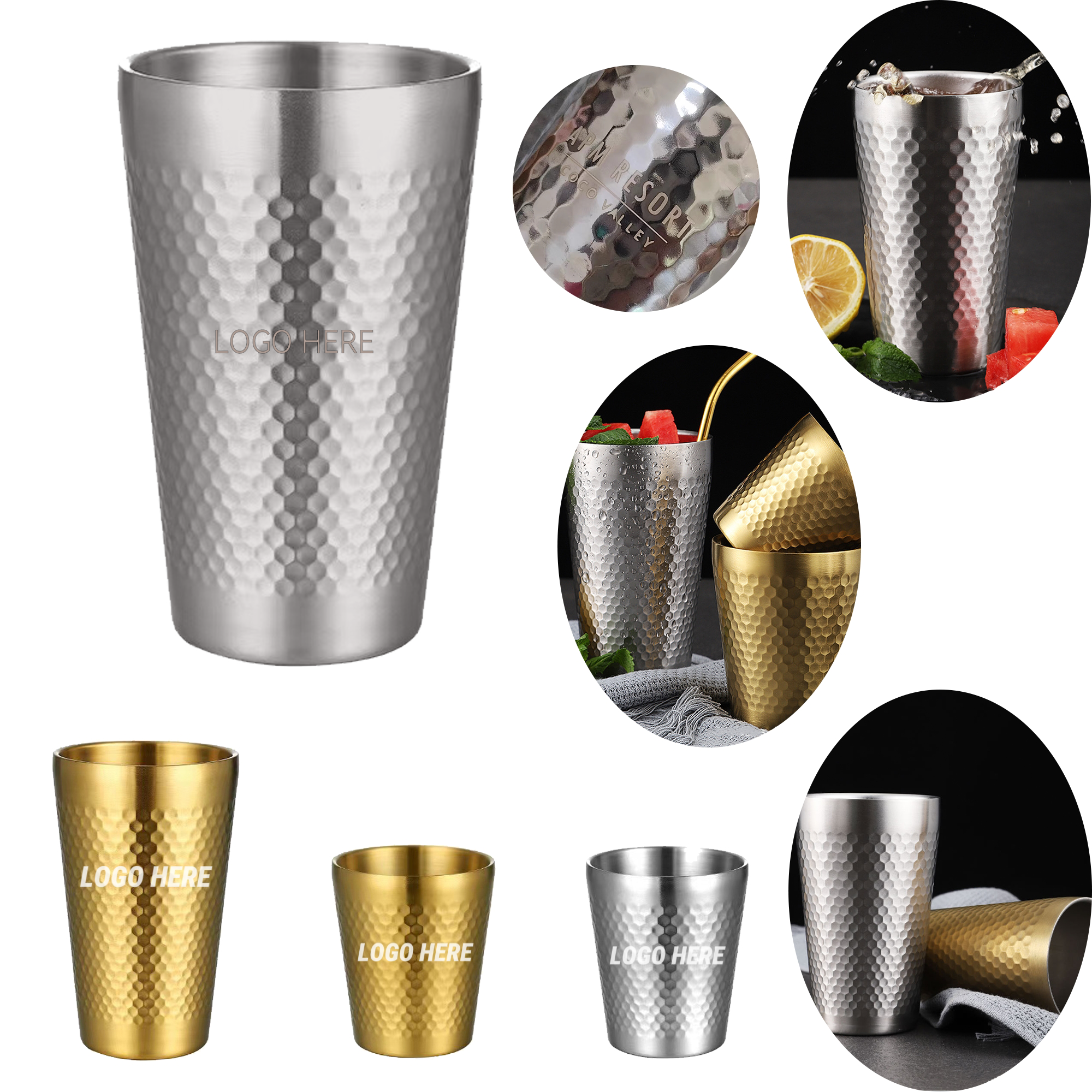 MOQ 5pcs 15oz Hammer-patterned Stainless Steel Tumbler 1