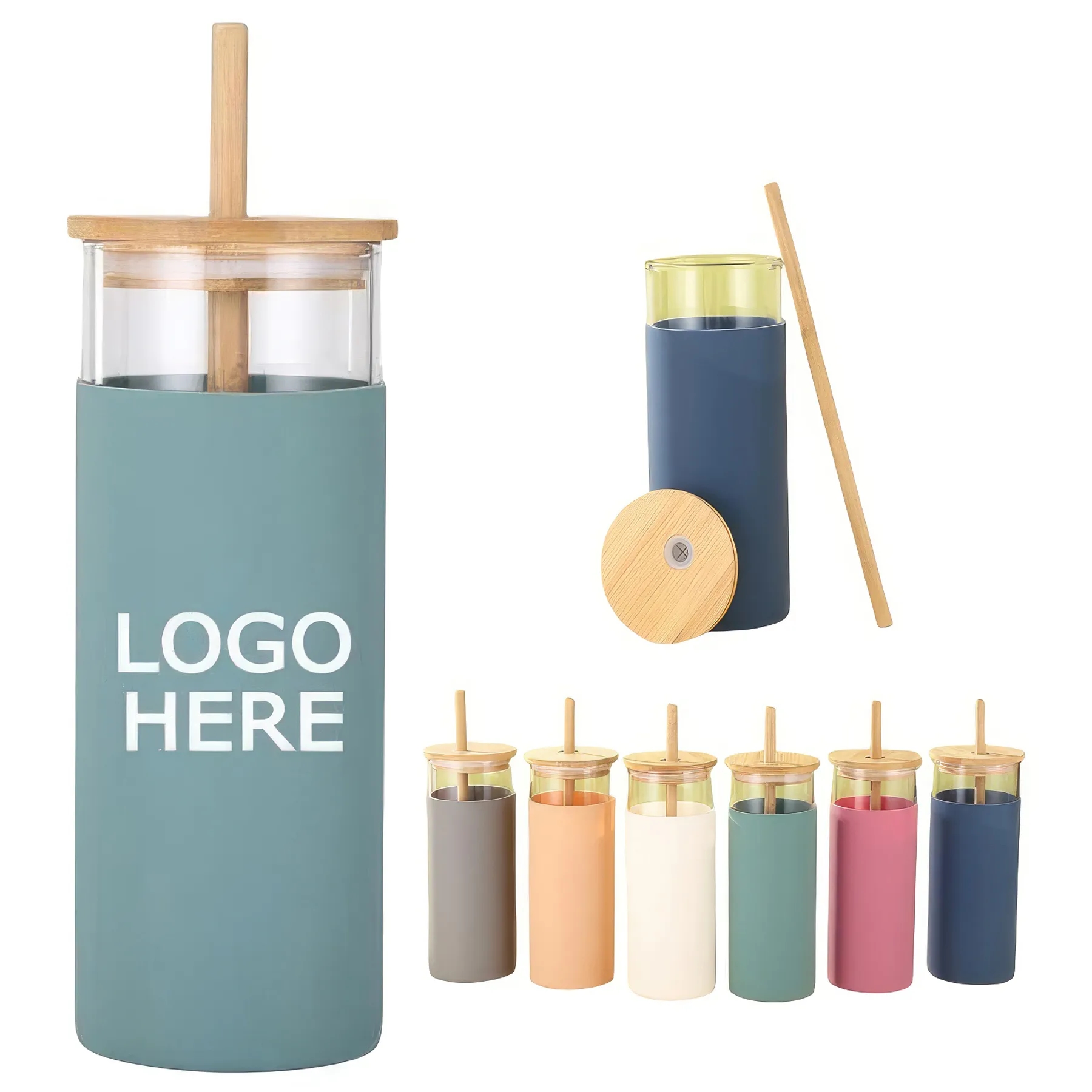 16 oz Glass Tumbler Bottle with Bamboo Lid and Straw 2