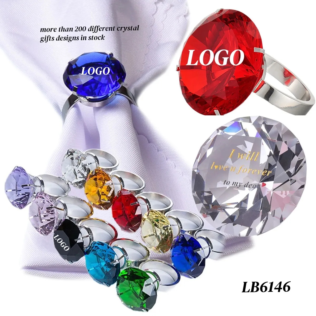 Crystal Napkin Holder Ring Diamond Engraved LOGO 1