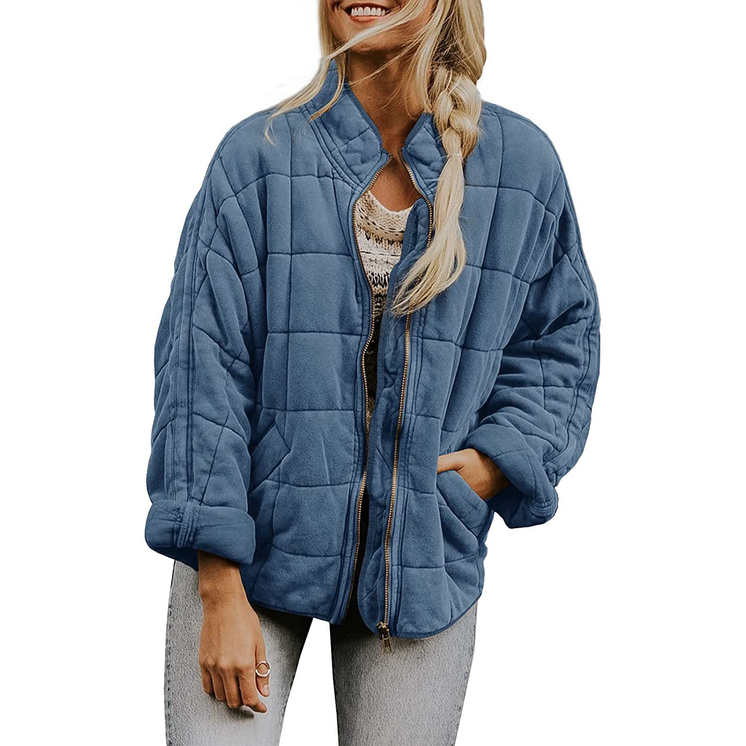 Womens Quilted Puffer Jackets Warm Outwear Tops with Pockets 3