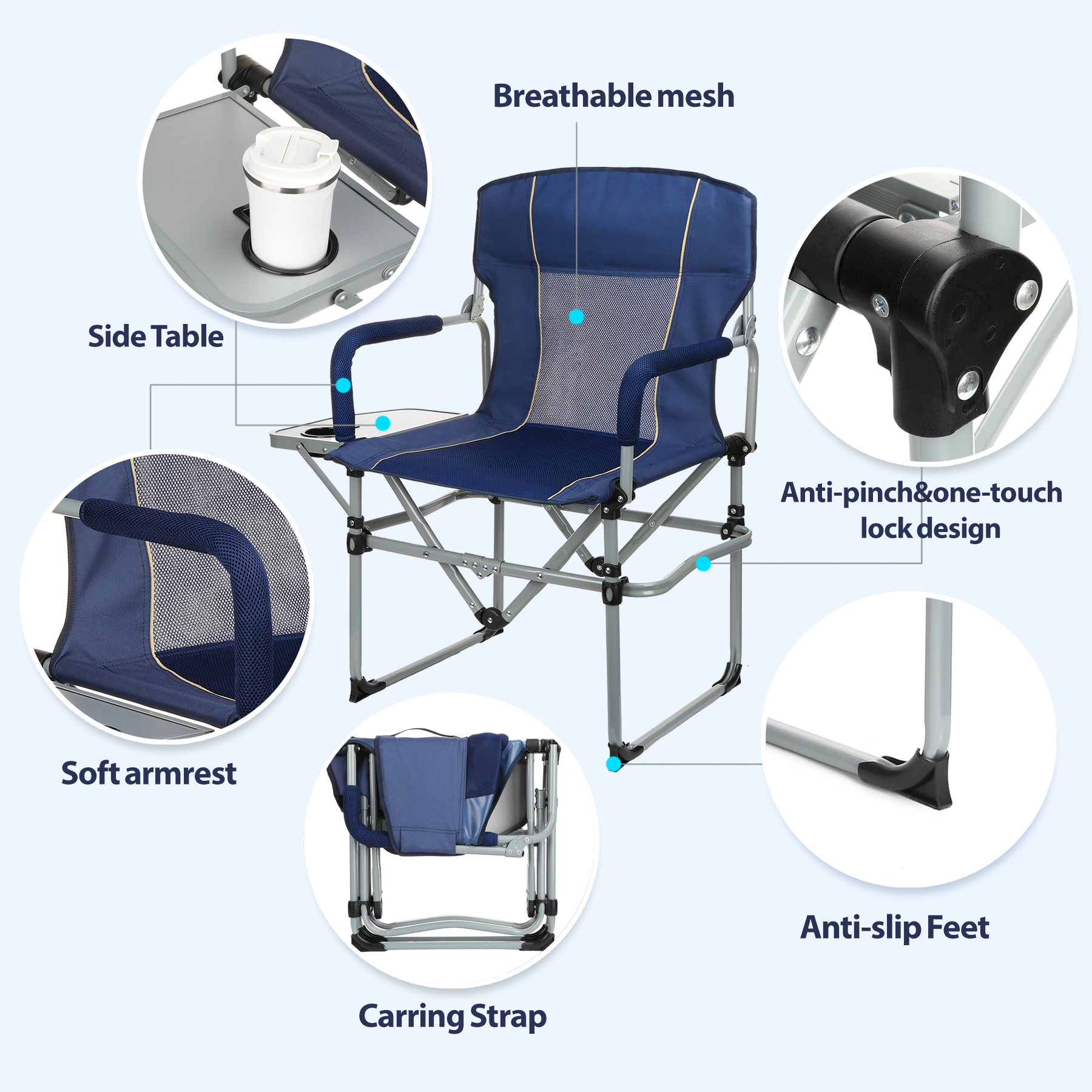 Portable Camping Director Chair With Side Table 7