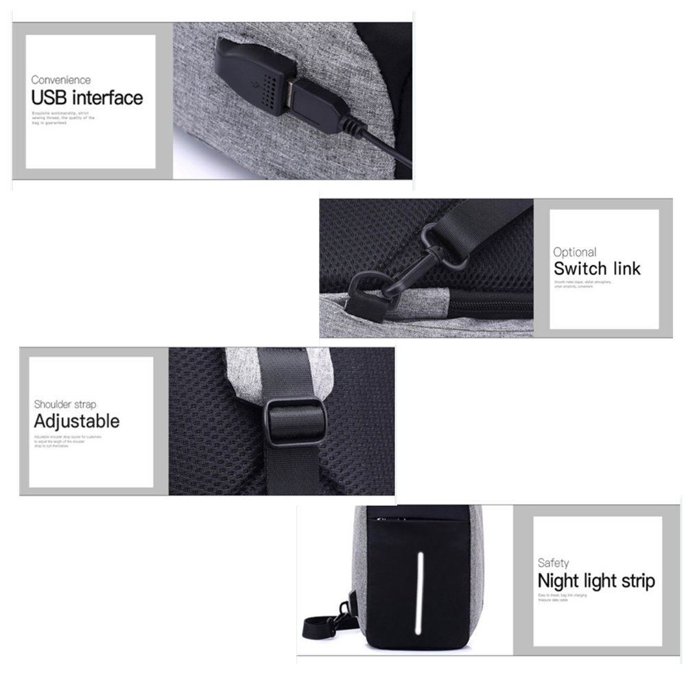 Anti Theft Reflective Cross Body Sling Bag With USB And Ear Phone Ports 5