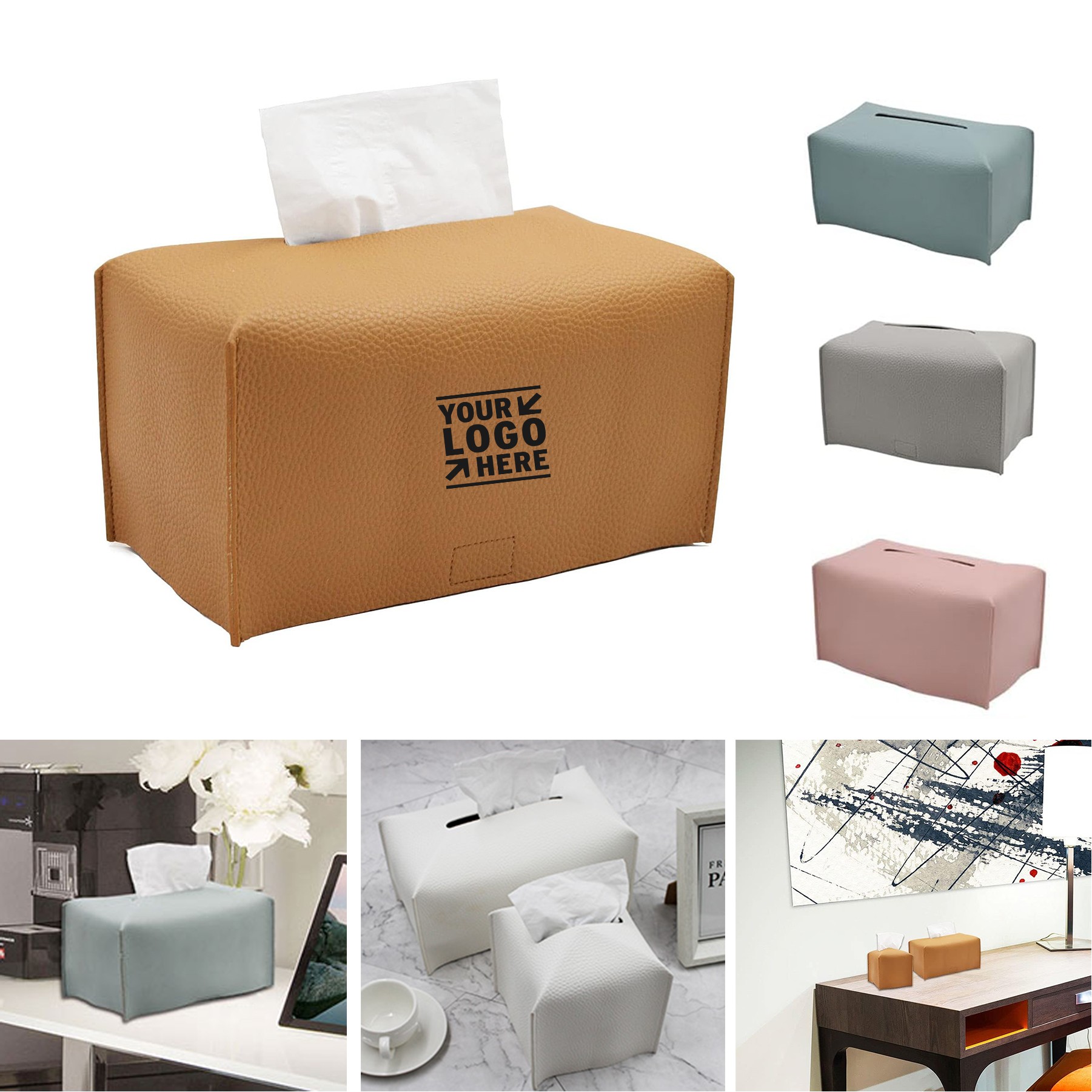 Vanity Countertop Modern Decorative PU Leather Rectangular Tissue Box Cover Case Organizer Holder 1