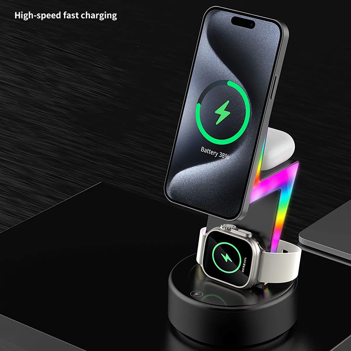 Mag-Safe 3 in 1 RGB Light Wireless Charging Station 2