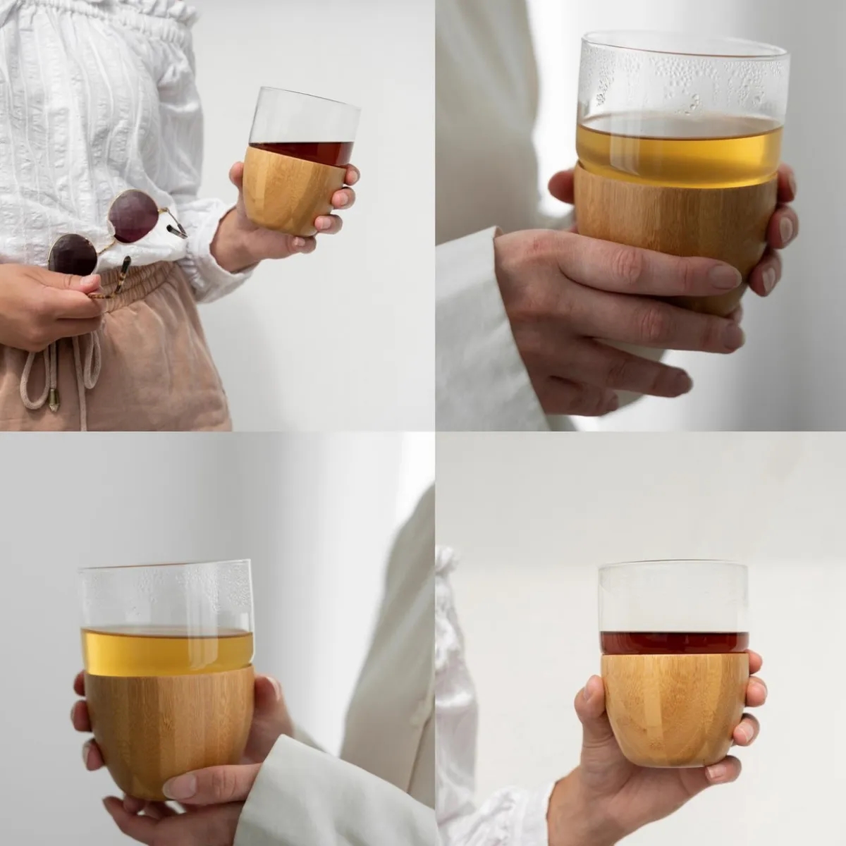 Bamboo Base 16oz Glass Cup For Coffee Custom Logo Gift Mugs 4