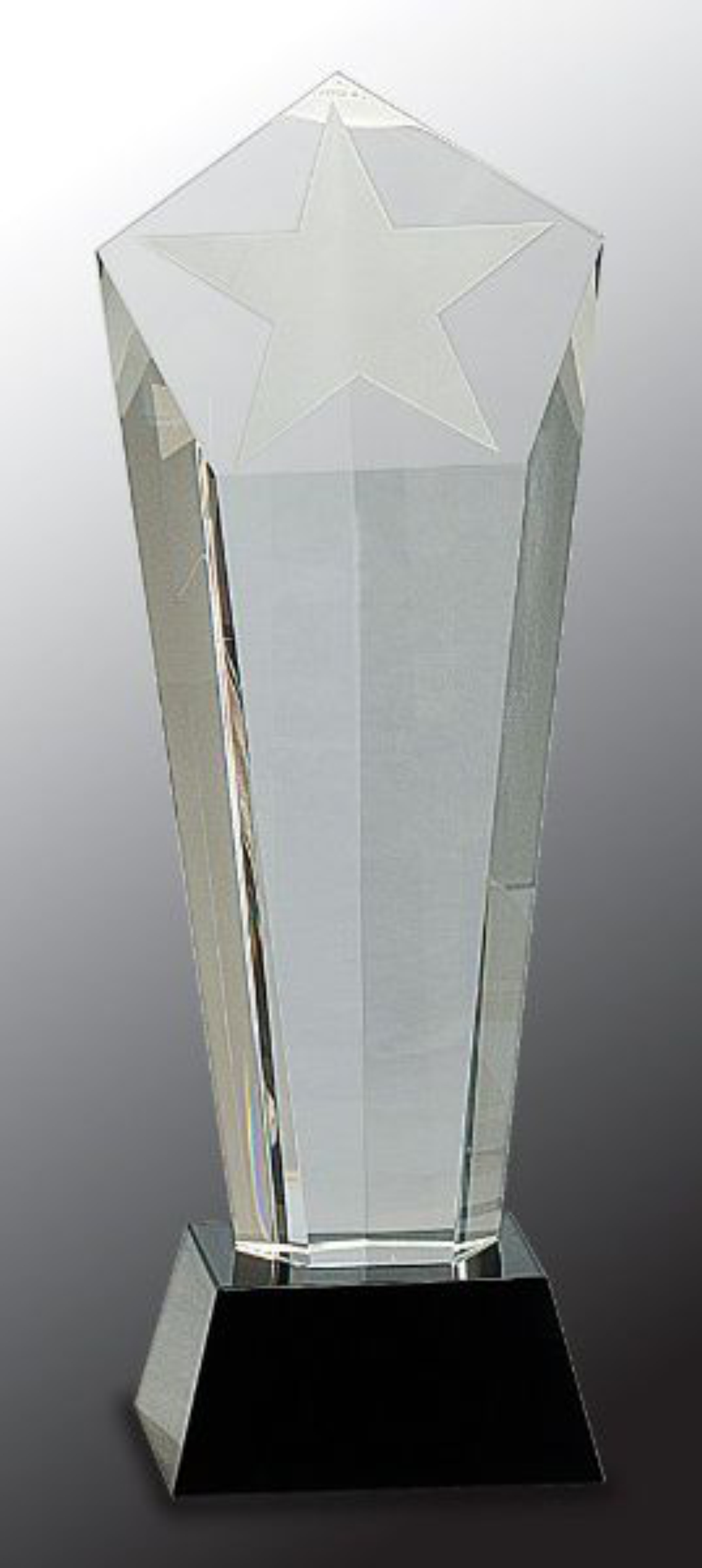 10 1/2" Crystal Frosted Star Column on Black Pedestal Base Crystal Award 1