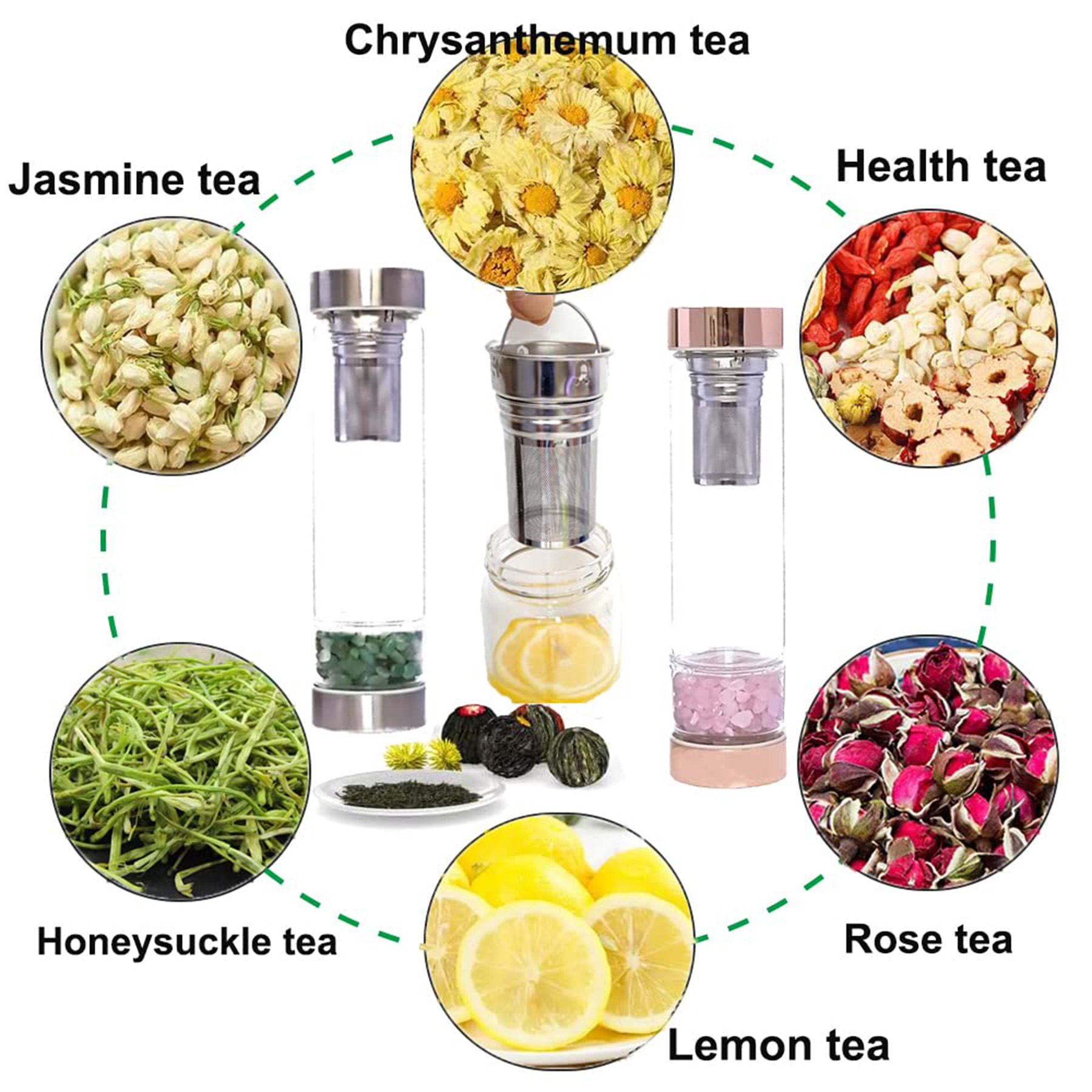 Crystal Glass Water Bottle - Tea Infuser Bottle with Tea Diffuser 2