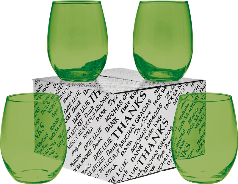 15 oz. Stemless Wine Glass Thank You Set 7