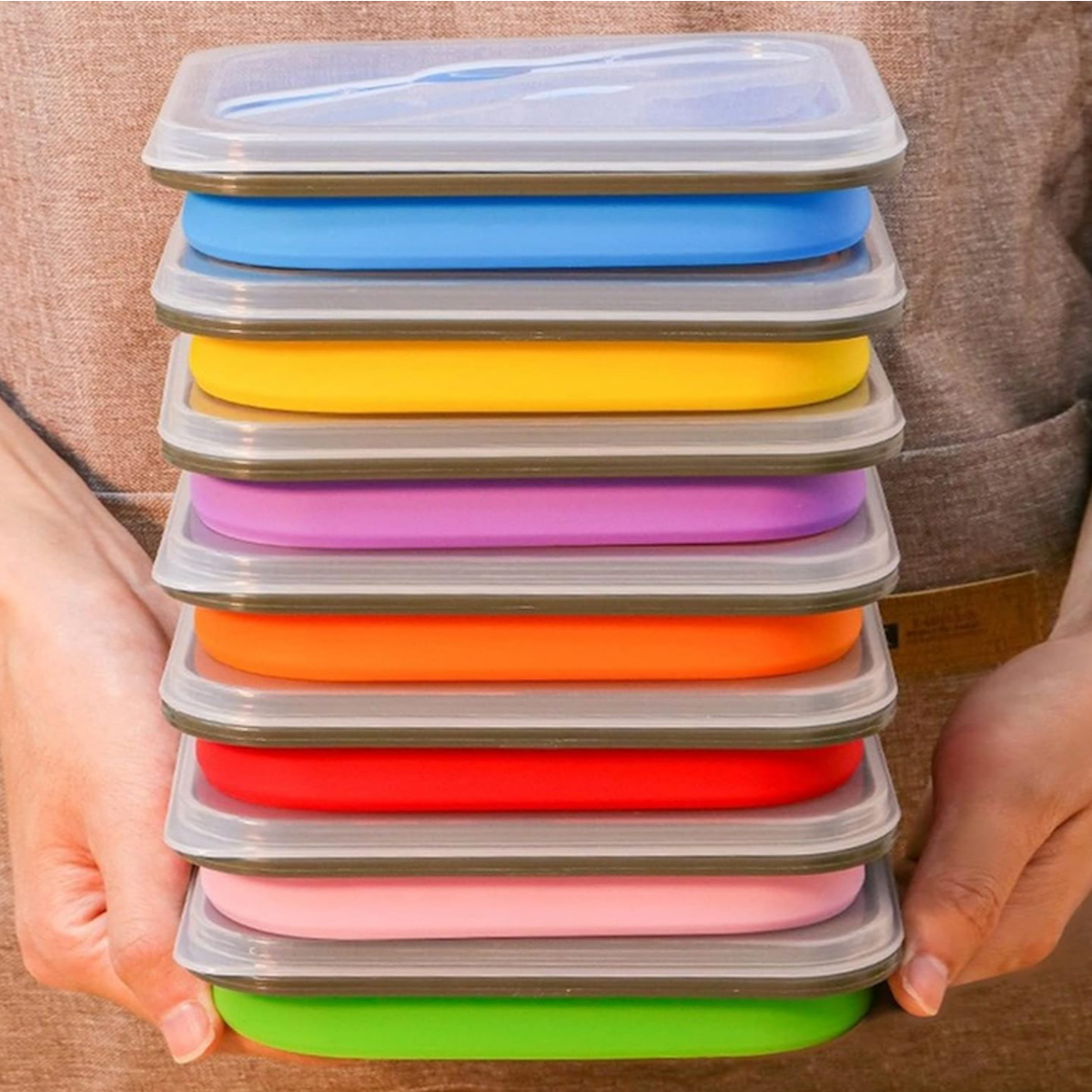 20Oz. Collapsible Silicone Lunch Box W/ Lid Utensil Slot 8