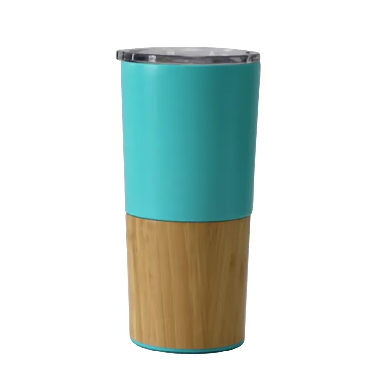 20 Oz Stainless Steel Bamboo Cover Travel Cup 5
