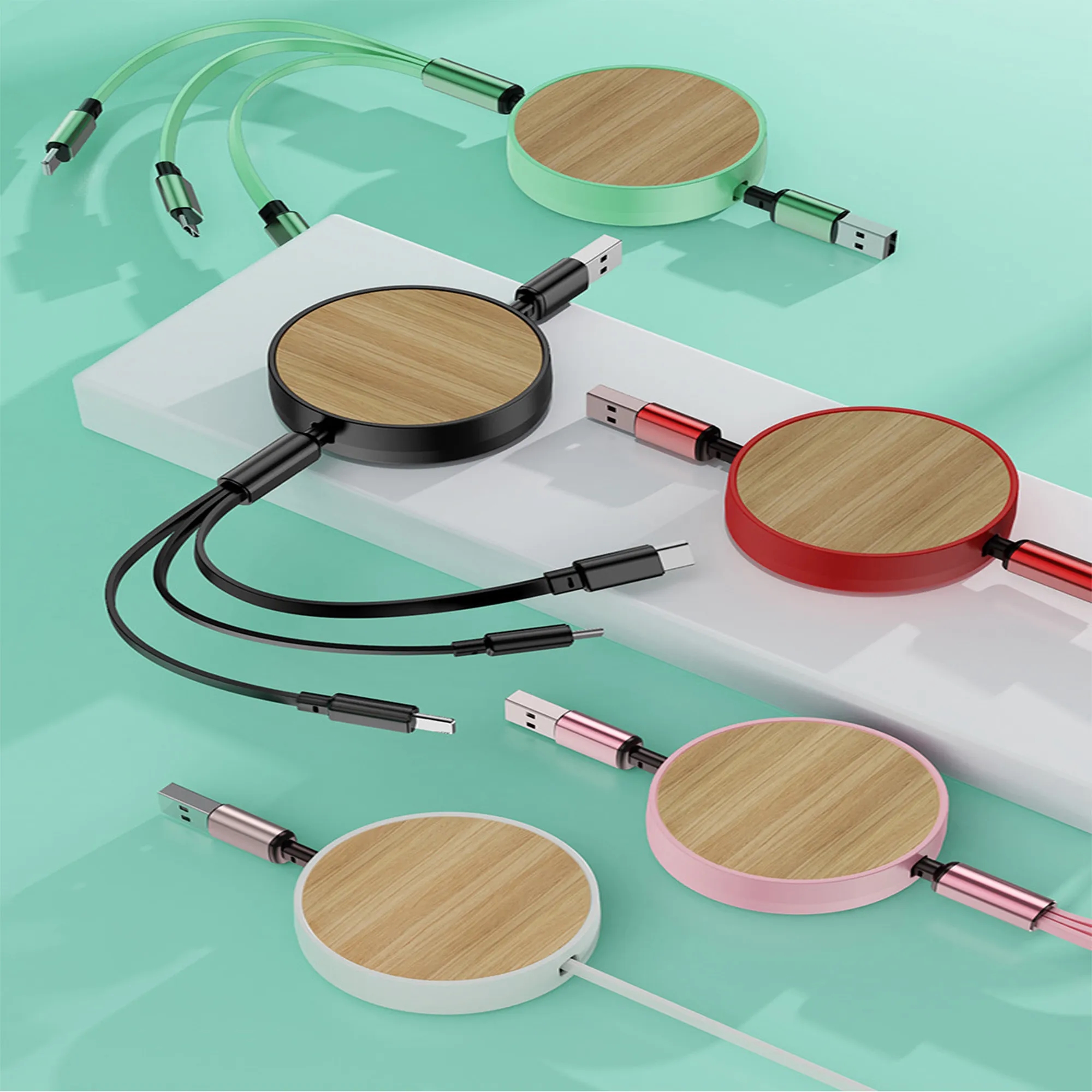 3-in-1 Bamboo Retractable Charging Cable 8