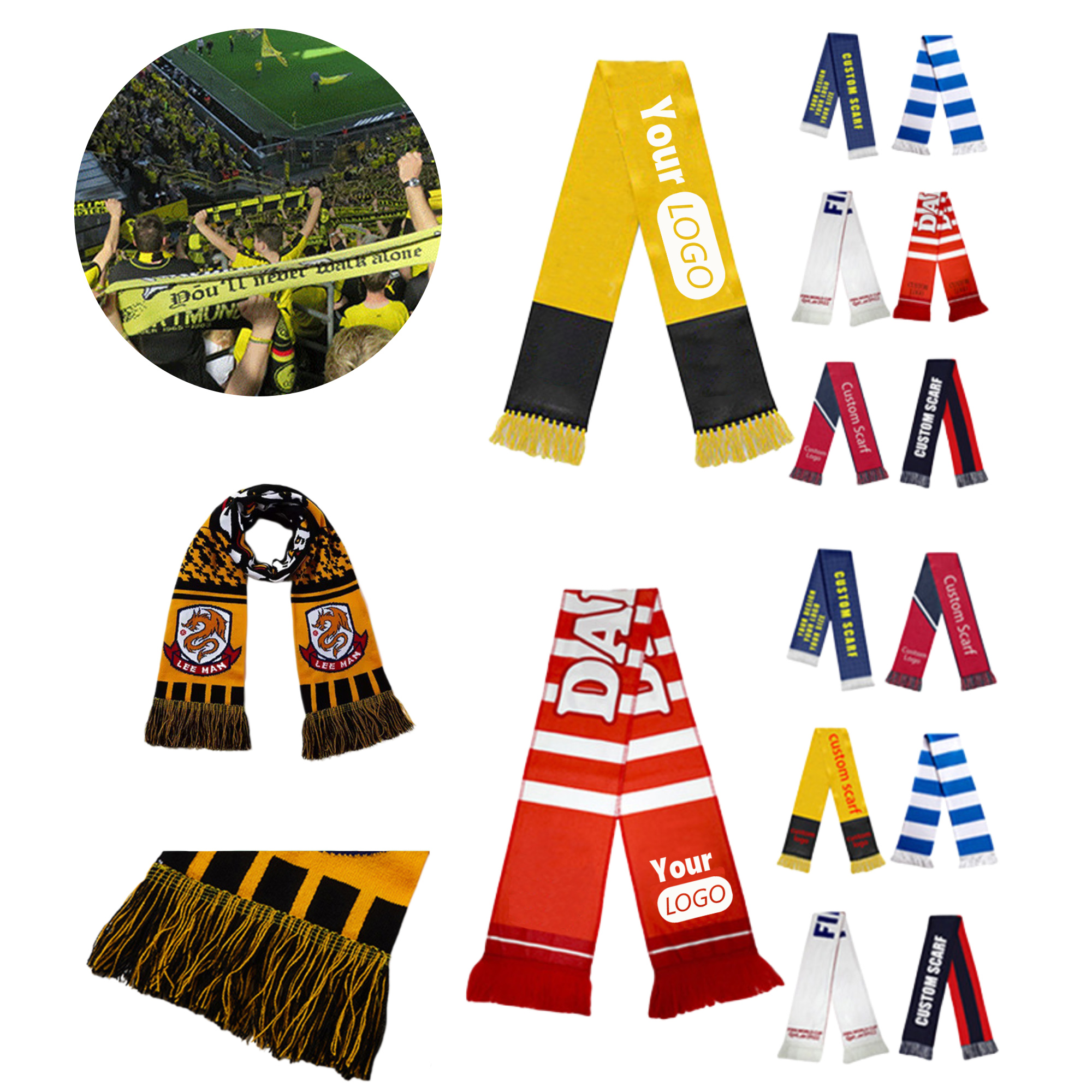 Acrylic Knit Stretch Scarf for Soccer with Decorative Fringe 2