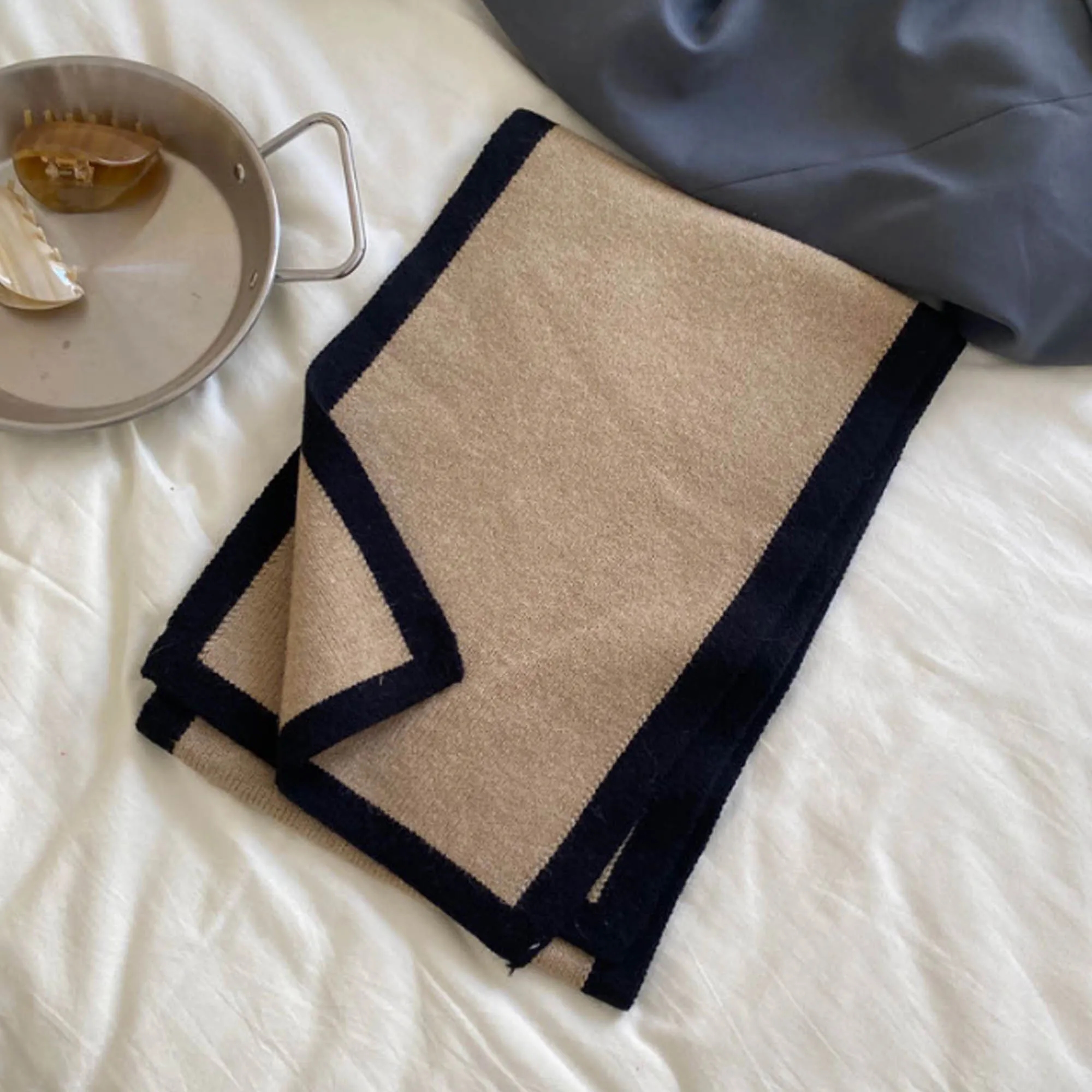 Wool Blend Winter Scarf with Elegant Trim 1