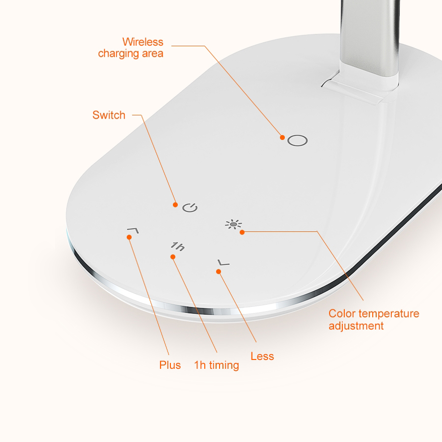 Multifunctional LED Desk Lamp with 10W Fast Wireless Charging 10