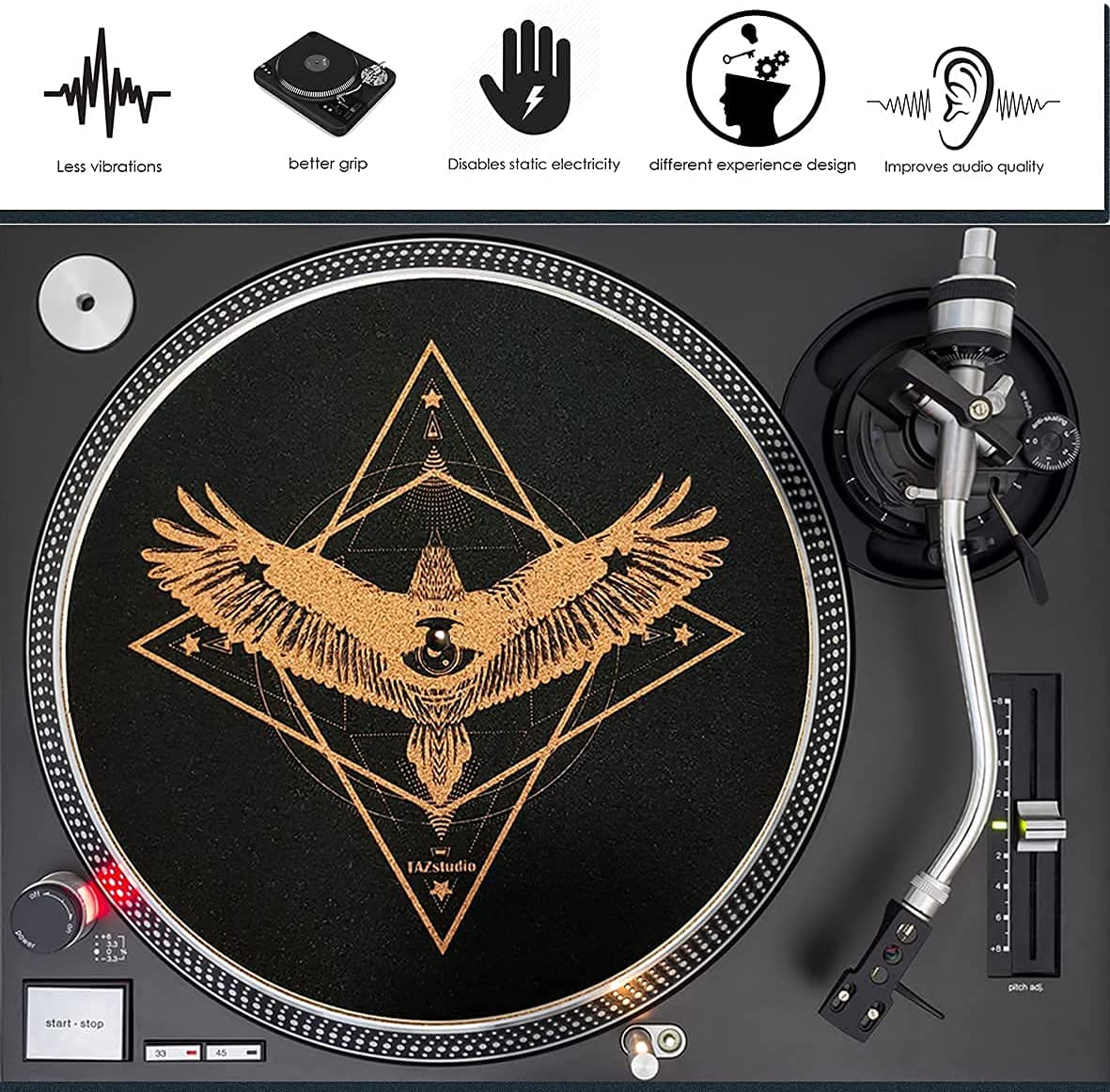 12 inch Anti-Slip Turntable Home/Studio Slipmats for LP Vinyl Record Players 9